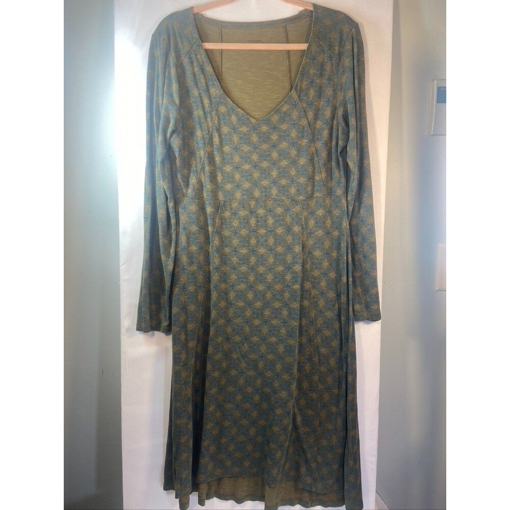 Medium Women's Horny Toad Cotton Blend Dress Long Sleeve Jersey Knit Olive Green